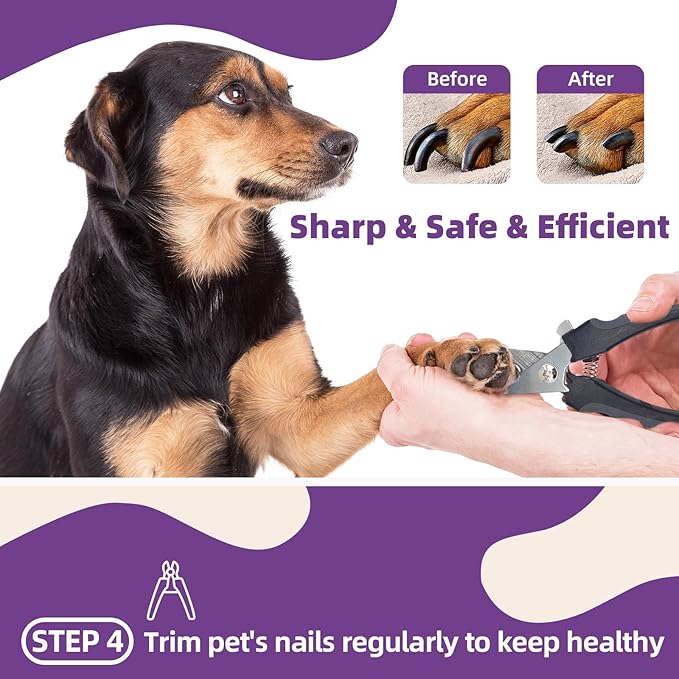 Dog Brush for Shedding, 7 PCS Dog Grooming Brush Kit Including Undercoat Rake, Slicker Brush, Dematting Comb, Nail Clipper, Bath Brush for Long & Short Haired Dogs, Cats - Purple-Mewly Pet
