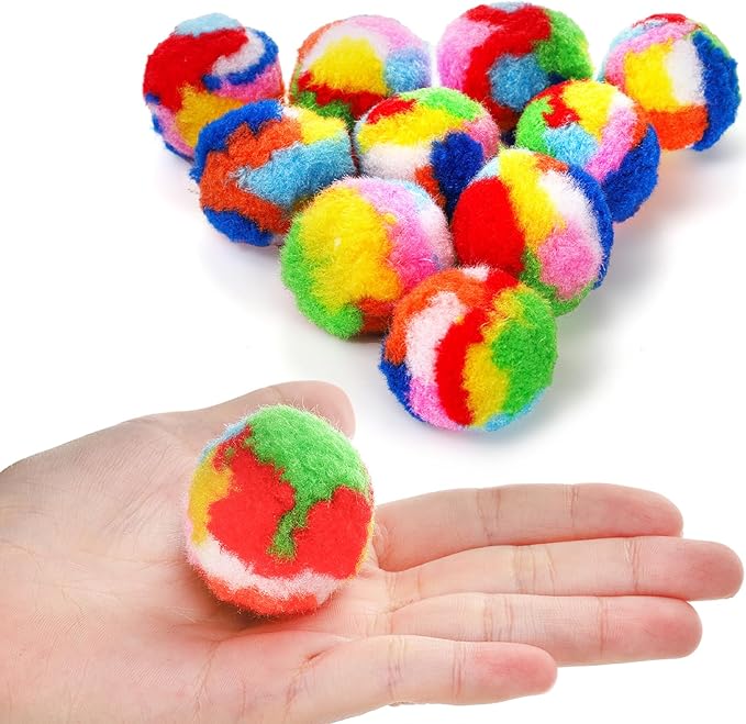 Nicunom 60 PCS Cat Pom Pom Balls, 1.7Inch Rainbow Cat Toy Balls, Soft Plush Cat Ball Fuzzy Kitty Balls Colorful Kitten Puff Balls Cat Chase Ball for Kitten Pet Interactive Playing Exercising-Mewly Pet
