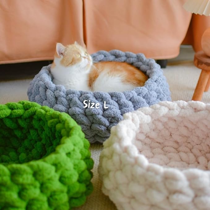 Cat Nest Bed – Premium Handwoven Washable Extra Soft Round Cave House for Indoor Kitten & Kitty, Small & Large (LGreen,Large)-Mewly Pet
