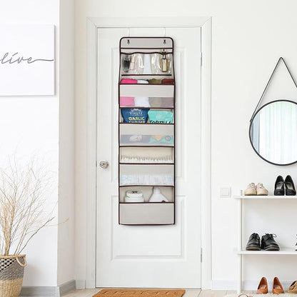 Univivi 5-Shelf Fabric Door Storage Over Door Hanging Organizer with 4 Large Pockets and 3 Small PVC Pockets Nursery Closet Cabinet Wall Mount Hanging Storage Organizers for Baby Nursery (Beige)