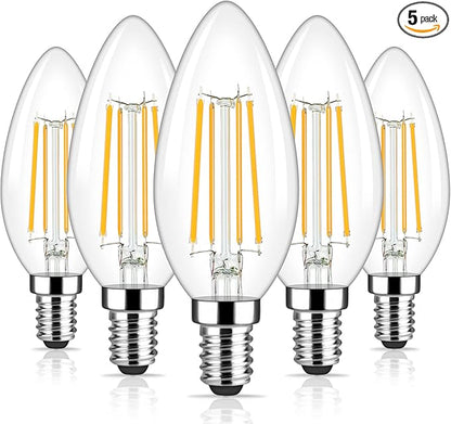 Brightever Dimmable Candelabra E12 LED Light Bulbs 60W Equivalent, 5-Pack B11 6W Chandelier Light Bulbs, 620Lm 2700K Warm White Candle Lightbulbs for Wall Sconce, Clear Glass