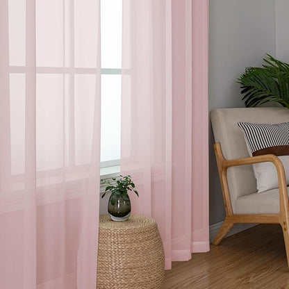 Aiyufeng Blush Pink Sheer Curtains 84 Inches Long 2 Panels Set, Light Filtering Soft Airy Voile Rod Pocket Baby Pink Sheer Window Drapes for Bedroom Living Room, Each 40Wx84L Inches