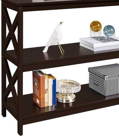 Yaheetech Console Table with 3 Storage Shelves, 3-Tier Entryway Table, Sofa Side Narrow Long Bookshelf for Hallway Living Room, Accent Furniture, Espresso