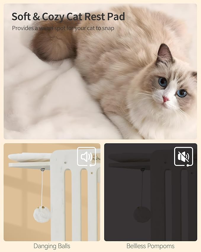 FourFurPets Modern Cat Tree, 58-Inch Cat Tower for Large Cats, Maine Coon Cat Tree with Scratching Board, Large Perch, Hammock and Removable Pads, White-Mewly Pet