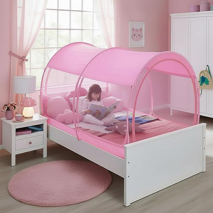 Alvantor Mosquito Net Bed Canopy Tents Dream Privacy Space Twin Size Sleeping Tents Indoor Pop Up Portable Frame Breathable Cottage Pink (Mattress Not Included)