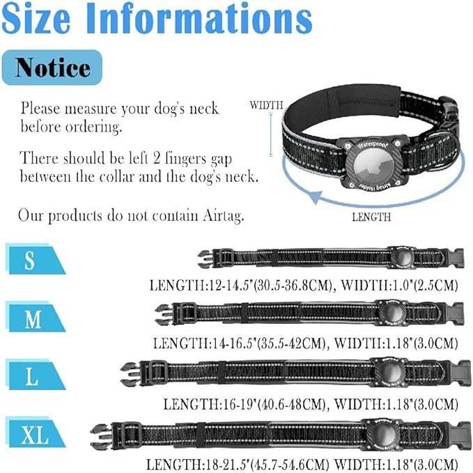 Upgraded AirTag Dog Collar, IP68 Waterproof Dog Collar with Apple Air Tag Holder, Reflective Adjustable Heavy Duty Dog Collars with Soft Padded for Small, Medium and Large Dogs,Black, L-Mewly Pet
