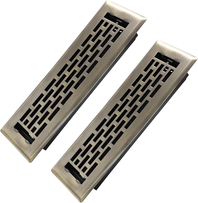 2x12 Inches 2 Pack Heavy Duty Walkable Floor Register - Easy Adjust Air Supply Lever Decorative Floor Vent Covers - Boston Design Vent Covers for Home - Antique Brass