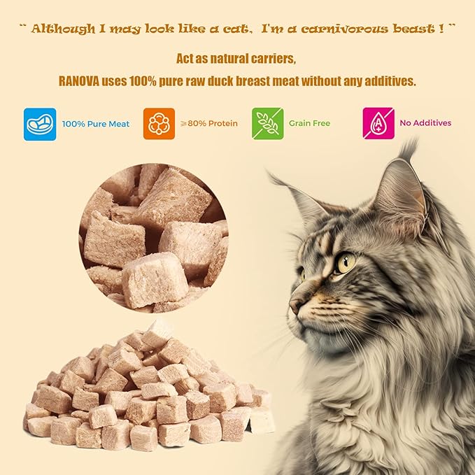Freeze Dried Cat Treats - 100% Duck Breast Grain Free Raw - Natural Balance Limited Ingredient High Protein Cat Snack 115g/4.1oz - Picky Eater Challenger-Mewly Pet