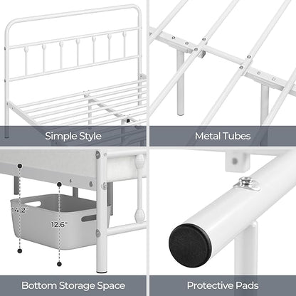 Yaheetech Classic Metal Platform Bed Frame Mattress Foundation with Victorian Style Iron-Art Headboard/Footboard/Under Bed Storage/No Box Spring Needed/Full Size White