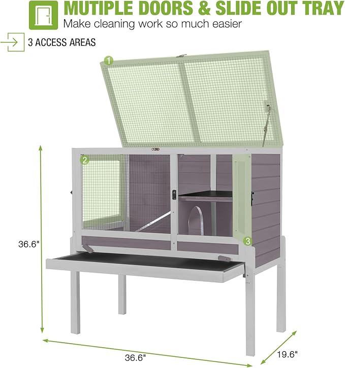 GUTINNEEN Rabbit Hutch Indoor Guinea Pig Cage Bunny House 36.6" Upgraded with Anti Chewing Edges, Cool Zinc Sheet, Leakproof PVC Layer, Wire Floor, Detachable Legs (Grey)-Mewly Pet