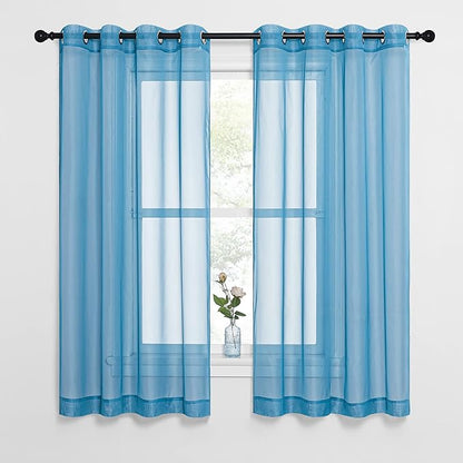 NICETOWN Sheer Curtains for Bedroom Windows, Grommet Living Room Curtain Drapes Voile Textured Soft & Lightweight Window Dressing for Nursery, Turquoise, W54 x L63, 2 Panels