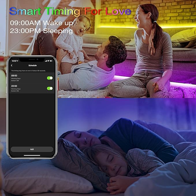 hyrion Smart LED Lights for Bedroom 100ft, Voice Control Strip Lights with Alexa and Google Assistant, RGB Color Changing, Music Sync WI-FI Led Lighting with App Controlled for Room Decor(2 * 51ft)