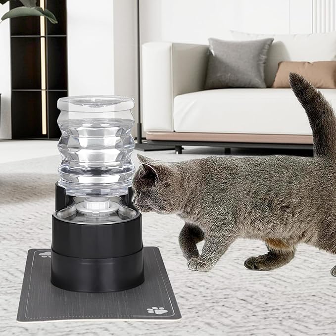 RIZZARI Automatic Cat Water Dispenser: Black 5L Elevated Feeder - Stainless Steel Gravity Bowl - Leakproof Base for Indoor Pets-Mewly Pet