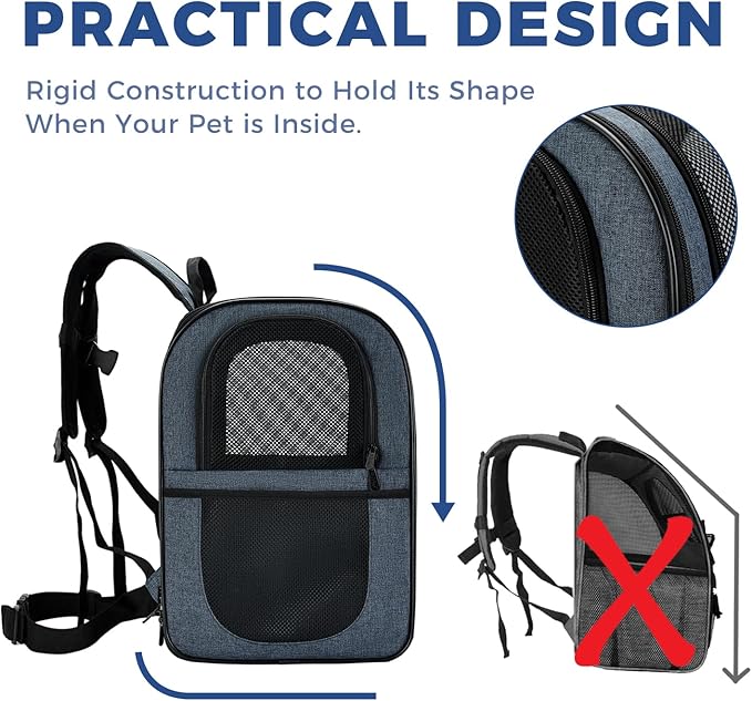 Apollo Walker Dog & Cat Carrier Backpack for 4-15lb Pets - Ventilated Safe Design with Padded Back Support, Breathable Mesh Pet Backpack for Hiking, Travel, Outdoor (Navy)-Mewly Pet
