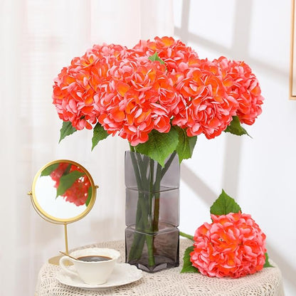 Nubry 22.44In Orange Hydrangea Artificial Flowers,4Pcs Latex Faux Real Touch Large Hydrangea Flowers with Long Stems & Leaves for Home Office Decor Wedding Party Arrangements(Orange)