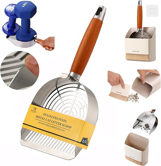 Extra-Thick Stainless Steel Cat Litter Scoop Heavy Duty Metal Litter Scooper with Holder Easy Remove Stuck Litter-Mewly Pet