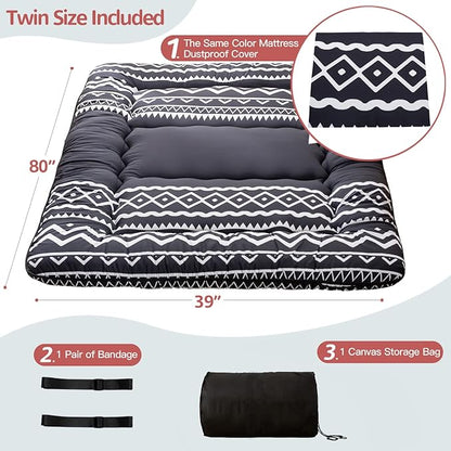 MAXYOYO Japanese Futon Mattress - Thick Comfortable Roll Up Sleeping Pad, Twin, Black Stripe