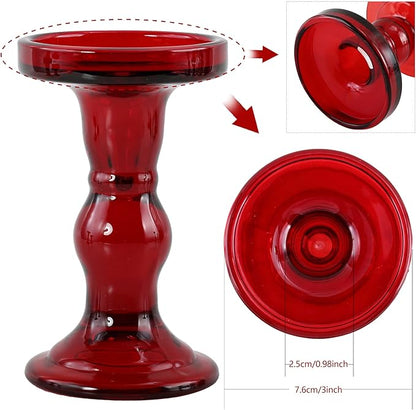 GMWD 3 Pcs Red Glass Candle Holder Set Clear, Christmas Candlesticks Holders Pillar Taper Candles Tealight Stand for Wedding Centerpieces Home Decorations Dining Table