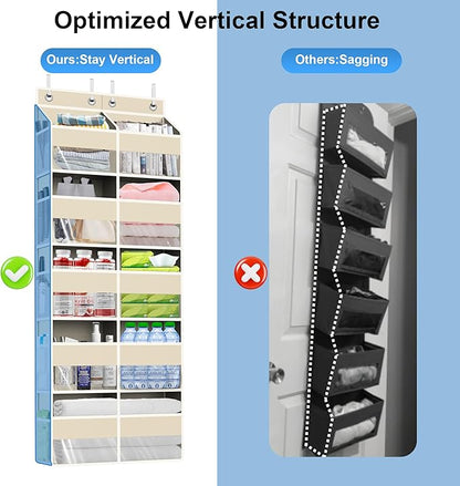 Over The Door Organizer Multi Pocket,5 Tier Large Hanging Shelf for Storage Kids Toys, Diapers, Clothes,Yarn,Heavy Duty Behind Door Storage for Bedroom Bathoom Nursery Closet Pantry,Beige