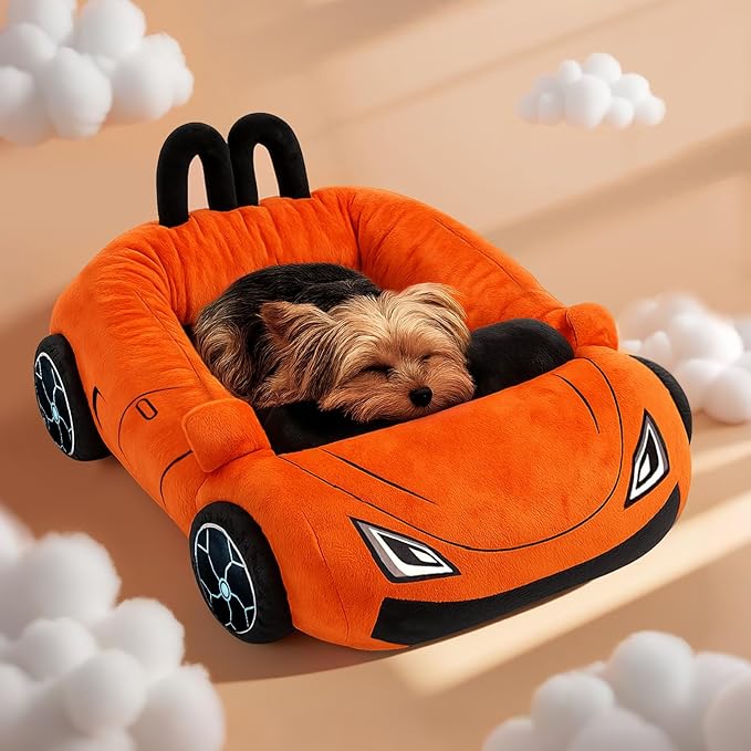 Cute Cat Beds Kitten Beds, Soft Small Dog Beds, Washable Pet Beds for Puppy and Kitty, Funny Supercar Cat Toys, 24 Inch-Mewly Pet