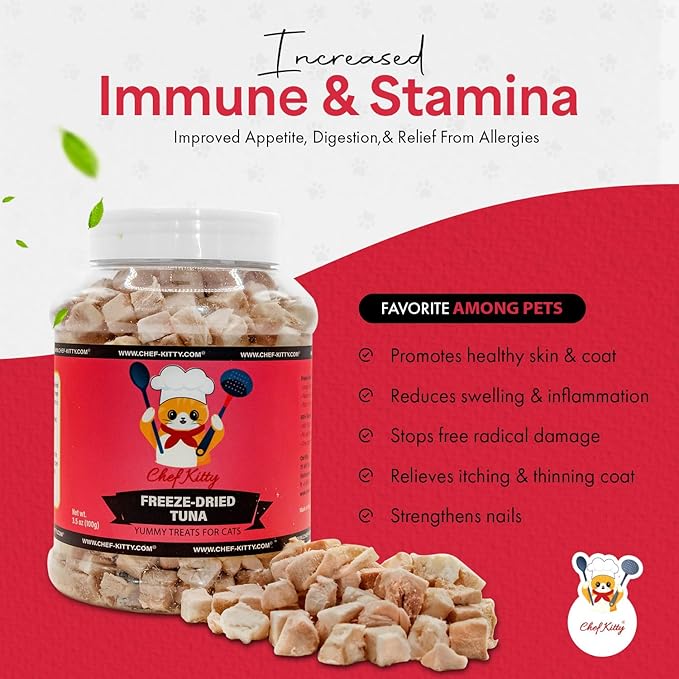 Freeze-Dried Tuna Treats for Cats & Dogs – 100% Wild Caught, Single Ingredient, High-Protein, Healthy Snack – No Additives or Preservatives – 3.5oz - Inspected & Tested in USA-Mewly Pet