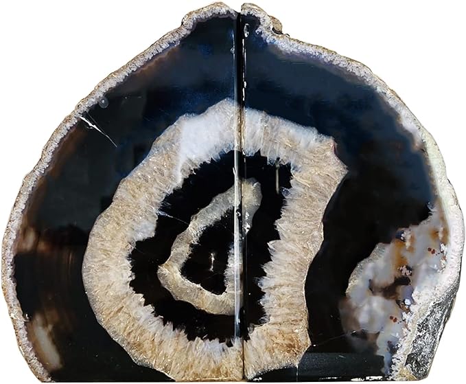 AMOYSTONE Agate Bookends Black Geode Book Ends Heavy Duty Bookend Holder Decorative with Rubber Bumpers Small(1 Pair, 2-3 LBS)