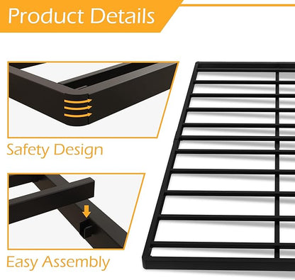 Queen Size Box Spring 2 Inch Low Profile, Heavy Duty Metal Box Spring Bed Base Bunkie Board, Mattress Foundation, Easy Assembly, Noise Free, Black