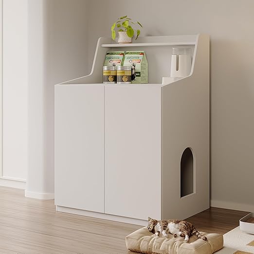 Large Cat Litter Box Enclosures,Litter Robot Enclosure,Hidden Litter Box Furniture,Hidden Cat Washroom Furniture with Door,Kitty Litter Box Furniture with Hidden Storage As Sideboard Cabinet-Mewly Pet
