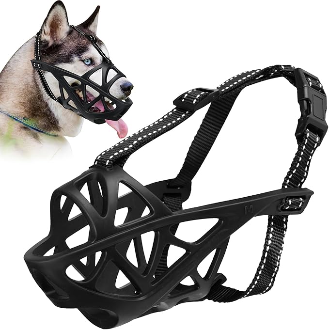 Dog Muzzle for Large Dogs, Breathable Basket Muzzles for Small, Medium and X-Large Aggressive Dog, Allows Panting Drinking, Suitable for Grooming Trimming Training (Black, M)-Mewly Pet