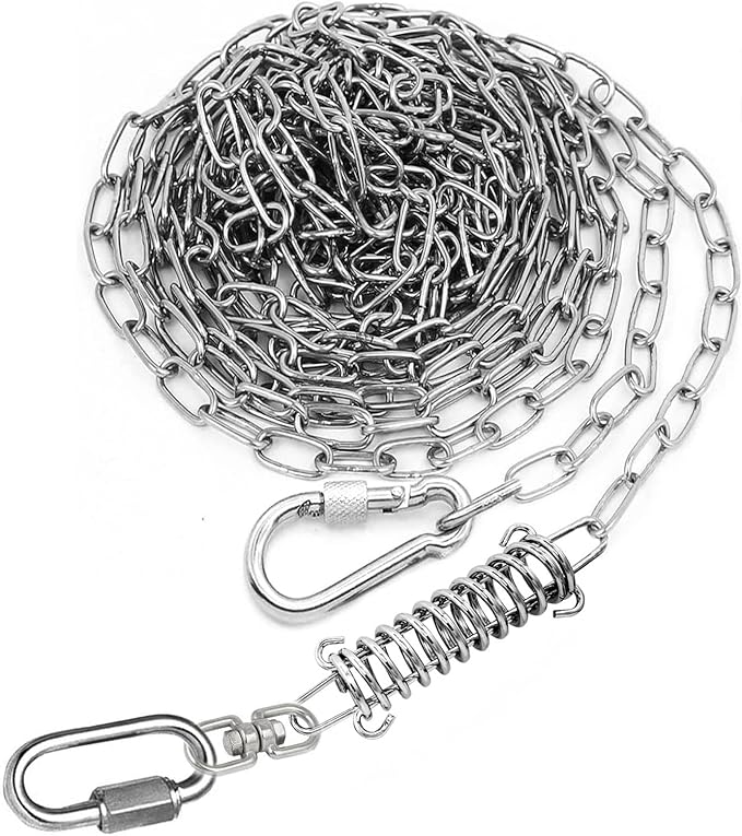 25ft Heavy Duty Chew Proof Dog Tie Out Chain Leash with Shock Absorbing Spring&Lockable Hooks-Up to 200Lbs,Use for Yard,Garden,Camping or Travel-Mewly Pet