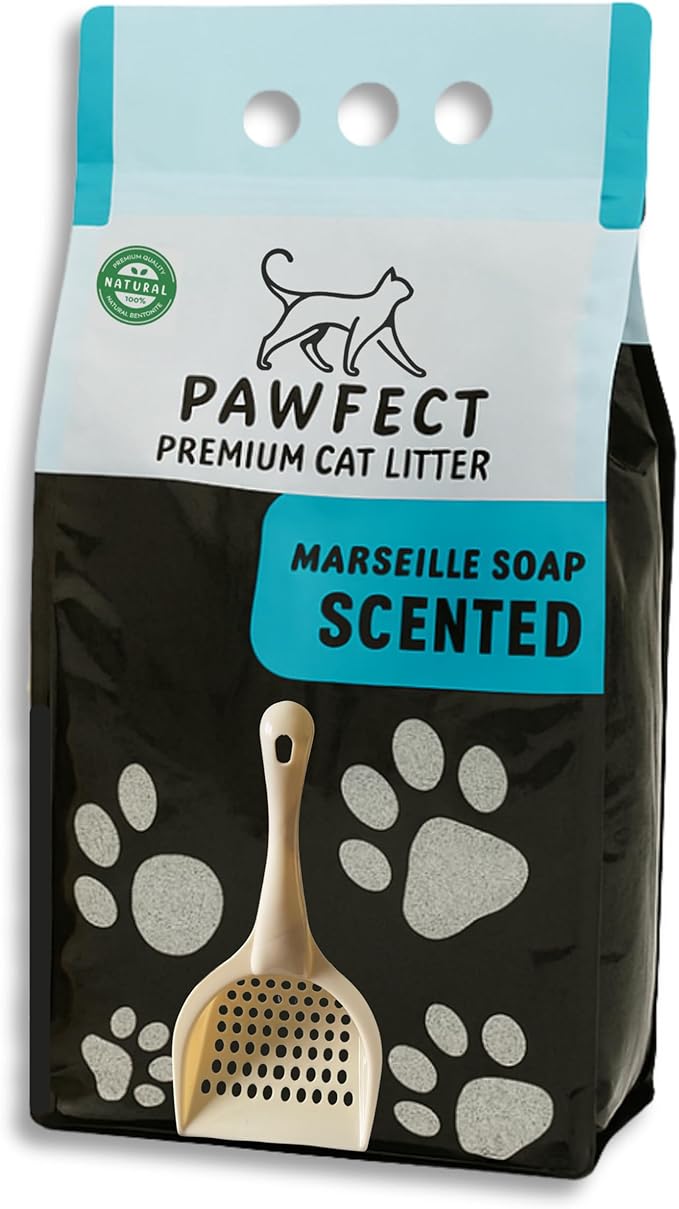 Marseille Soap Scented Cat Litter – 37.8 lb / 20L, Fast Clumping, Natural Odor Absorption, Lightweight Formula, Bonus Cleaning Tool Included, Made with Turkish White Bentonite-Mewly Pet