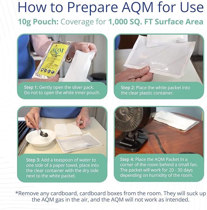 AQM by OdorXit, Air Quality Manager Chlorine Dioxide Odor Removal Packet, Dog Odor Eliminators for Home, Wet Dog Smell & Car Deodorizer, Strong Smell Neutralizer, 10g-Mewly Pet