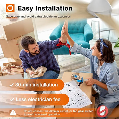 addlon Ceiling Fans with Lights, 52 inch Low Profile Ceiling Fan with Light and Remote Control, Flush Mount, Reversible, 3CCT, Dimmable, Noiseless, White Ceiling Fan for Bedroom, Indoor/Outdoor Use