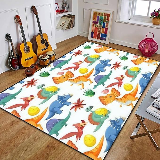 Cute Dinosaur Seamless Area Rug Outdoor Patio Rug Play Mat Modern Floor Carpet Non-Slip Home Decor Living Room Kids Bedroom Nursery, 6x9 ft