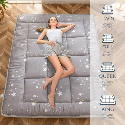 MAXYOYO Grey Constellation Futon Mattress, Japanese Floor Mattress Quilted Bed Mattress Topper, Extra Thick Folding Sleeping Pad Breathable Floor Lounger Guest Bed for Camping, Full