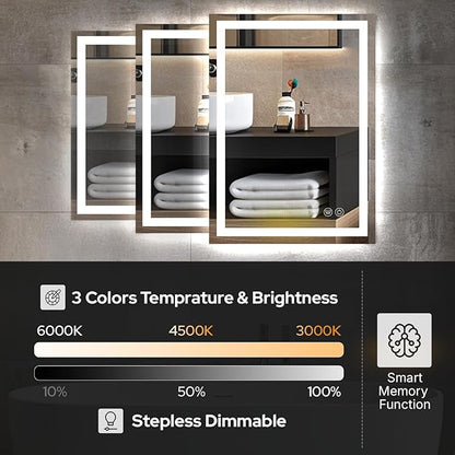 60 x 30 LED Vanity Mirror for Bathroom, Frontlit & Backlit LED Mirror for Bathroom with 3 Colour Lights, Wall Vanity Mirror with Anti-Fog, Shatterproof & Memory Function, Perfect for Modern Bathrooms