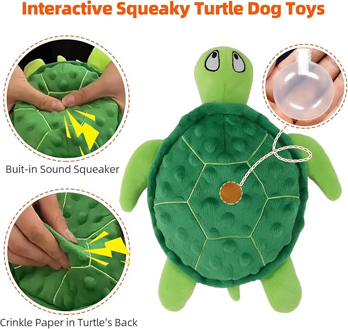 Adpartner Squeaky Toys for Dogs, 2 Pack Turtle Dog Toy Plush Crinkle Dog Toys to Keep Them Busy, Interactive Squeak Stuffed Pet Chew Toys for Small to Medium Dogs Teething Training Reduce Boredom-Mewly Pet