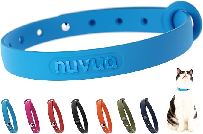 Breakaway Cat Collar - Soft, Comfortable, and Lightweight Safety Buckle Collar with ID Tag Ring for Outdoor Cats and Sensitive Skin Kittens by Nuvuq (6 ⅞" to 10 ¼", Blue)-Mewly Pet