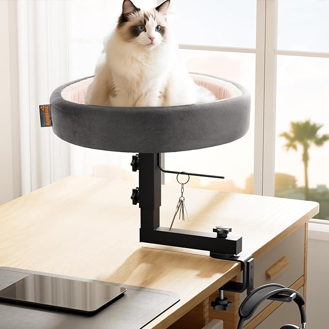 2-in-1 Cat Bed Desk Mount & Headphone Hanger – Adjustable Cats Hammock Bed for Desk, Cat Beds & Furniture for Home Office or Gaming Setup-Mewly Pet