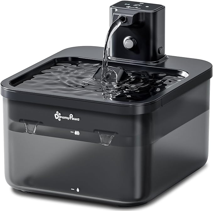 DownyPaws Cat Water Fountain Cordless, 84oz/2.5L Fursink Wireless Pet Water Fountains for Cats Indoor, Battery Operated Cat Drinking Fountain with Motion Sensor, Ultra Quiet Pump, BPA-Free, Black-Mewly Pet