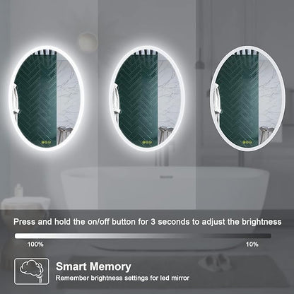 Wall-Mounted LED Oval Bathroom Mirror, Makeup Mirror (32 inches x 24 inches,) 3 Color Stepless Dimmable Memory Bathroom Vanity Mirror with Lights CRI90+ 3000-6400K Smart Mirror with Touch