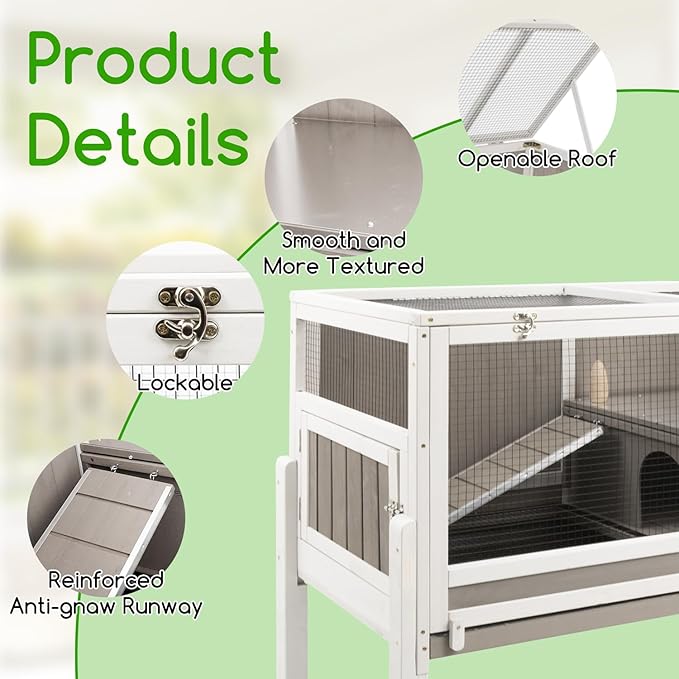 Guinea Pig Cages Hamster Cage Indoor with Stand, Chew Proof Rabbit Cages Habitat for Small Animals with Pull Out Tray, Detachable Legs, Large Guinea Pig House with Ramp, Hideout-Mewly Pet