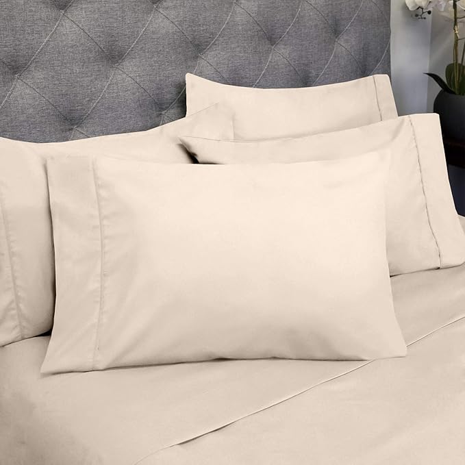 Sweet Home Collection 6 Piece 1500 Supreme Collection Brushed Microfiber Deep Pocket Sheet Set-2 Extra Pillow Cases, Great Value, Split King, Beige