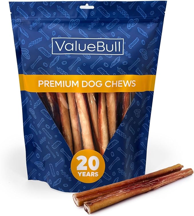 ValueBull Bully Sticks for Large Dogs, Jumbo 12 Inch, 25 Count - All Natural, Grass Fed, Single Ingredient, Long Lasting Dog Treats for Aggressive Chewers-Mewly Pet