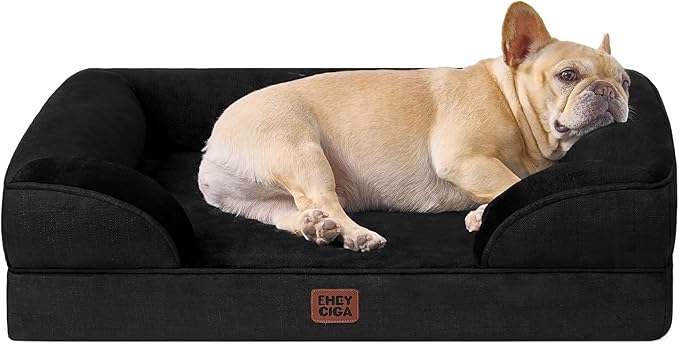 EHEYCIGA Orthopedic Dog Bed for Medium Dogs, Waterproof Memory Foam Medium Dog Beds with Sides, Non-Slip Bottom and Egg-Crate Foam Pet Couch Bed with Washable Removable Cover, Black-Mewly Pet