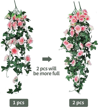 RECUTMS 4PCS Artificial Rose Hanging Flower 32 in Fake Garland for Home Room Garden Wedding Indoor Outdoor Decoration (Champagne)