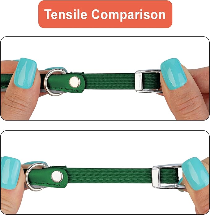 OOPSDOGGY Rolled Leather Cat Collar with Bell, Reflective Kitten Collars with Buckle Include Safety Elastic Strap - Adjustable Small Pet Collars for Boy Girl Cats (Green)-Mewly Pet