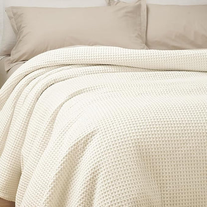 PHF 100% Cotton Waffle Weave Blanket King Size for Bed,Snag Proof Lightweight Breathable Moisture-Wicking Throw for Couch,Great for Layering in Cold Weather,Machine Washable,Home Decor Gift-Cream