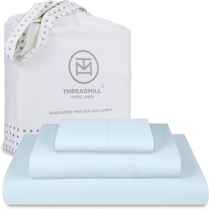 Threadmill Luxury 800 Thread Count 100% Cotton Sheets - Sateen Weave Twin XL Bed-Sheets, Better Than Egyptian Cotton,3 Pc Solid Soft Bedding Set (Light Blue), Fits 15" Deep Pocket