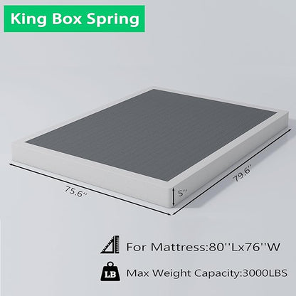 ALDRICH 5 Inch Heavy Duty Metal Box Spring Mattress Foundation 3000lbs Max Weight Capacity/Non-Slip/No Noise/Easy Assembly/Easy Clean Cover,King